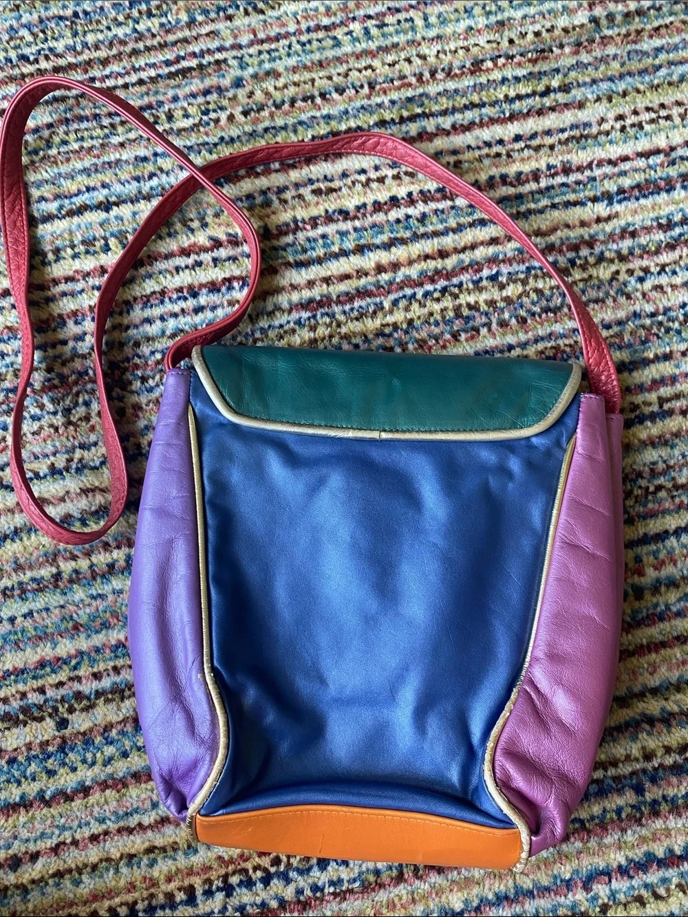 Vintage 1980s Colorblock Leather Crossbody Bag